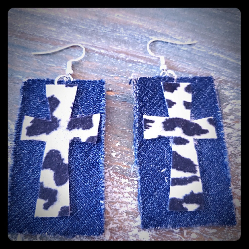 Denim Cross Earrings